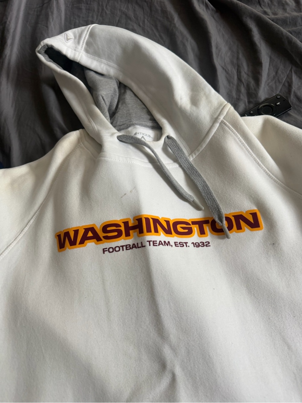 Antigua White Washington Football Team Hoodie with Maroon and Gold Logo